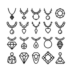 Set of 30 outline icons related to jewelry, necklace. Linear icon collection. Editable stroke. Vector illustration