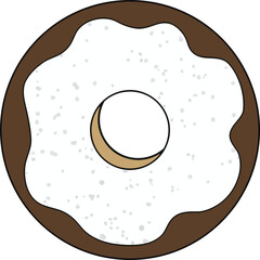 Vector illustration of a chocolate donut with white icing and subtle sprinkle texture
