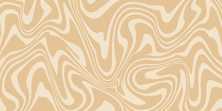 Beige marble acrylic swirl seamless pattern. Coffee latte, caramel, ice cream texture. 1970s trippy psychedelic waves print background.