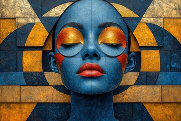 Blue and orange abstract geometric texture with vibrant triangle and diamond shapes