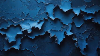 Obraz premium Cracked blue paint surface with peeling sheets and textures.