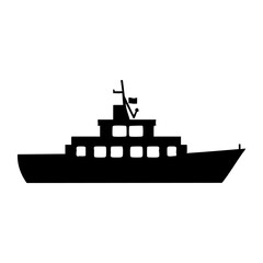 Obraz premium A modern passenger or cargo ship silhouette featuring multiple windows, isolated on a white background