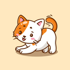 cute cat playing time cartoon illustration. flat cartoon design