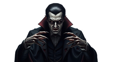 A realistic Dracula trying to scare people