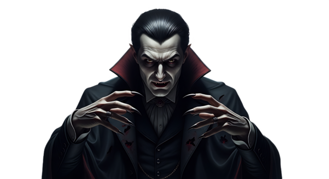 A realistic Dracula trying to scare people