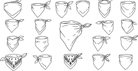 set of vector set of outline silhouette bandana icon set. on white background