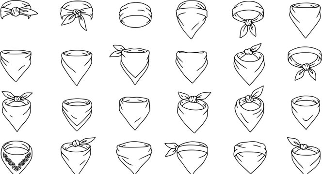 set of vector set of outline silhouette bandana icon set. on white background