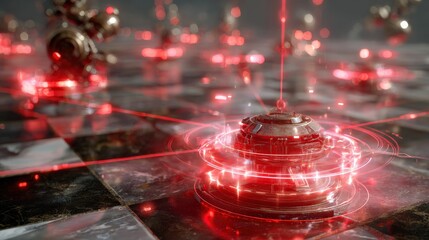 Battling algorithms on a strategy board futuristic chess game digital arena 3d rendering high-tech environment