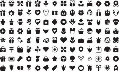 Black and white web icon set with computer, mobile, and social network symbols for business design