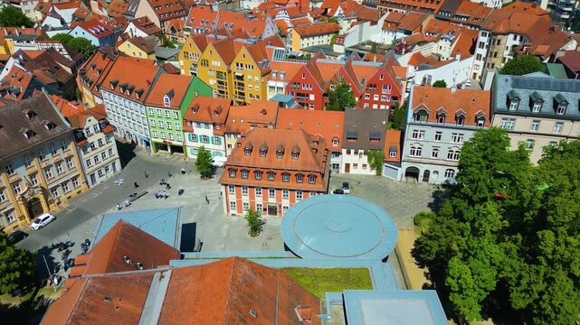 4K Aerial Drone Video of Plaza Outside the ETA Hoffmann Theater in Bamberg, Germany