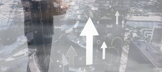 Arrow finance Trading concept 2025. Mixed Media Background