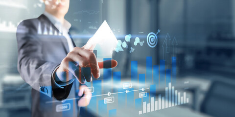 Business intelligence. Diagram, Graph, Stock Trading, Investment dashboard. Arrows up