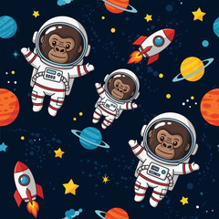 Adorable Gorillas in Space: Seamless Pattern for Kids' Products