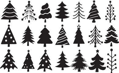 Obraz premium Christmas tree vector bundle set black silhouette on white background.