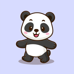 cute panda cartoon walking icon illustration design