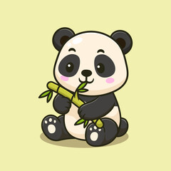 cute cartoon panda eating bamboo