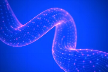 Abstract digital network flow with glowing nodes and lines against a deep blue background, representing connection, data transfer, and technological advancement