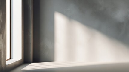 Minimalistic simple abstract background for product presentation. Shadow and light from windows on wall.