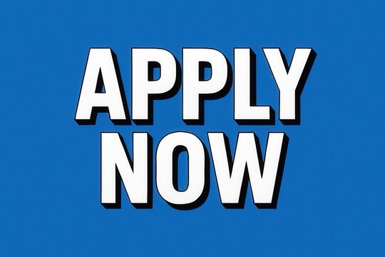 Bold white text "Apply Now" on a blue background, conveying a sense of urgency and prompt action for applications or opportunities.