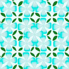 Blue Flower and Green Leaf Seamless Pattern
