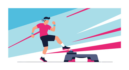 Dynamic Step Aerobics Workout Illustration With Modern Graphic Accents And Athletic Pose