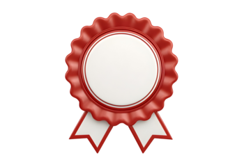 Red And White Circular Award Rosette With Ribbon