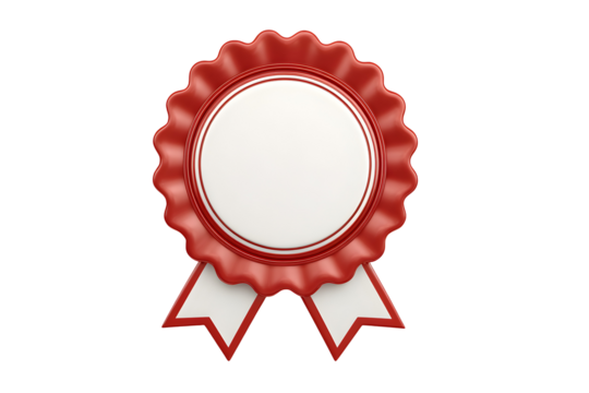 Red And White Circular Award Rosette With Ribbon
