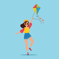 Happy Girl Flying a Kite