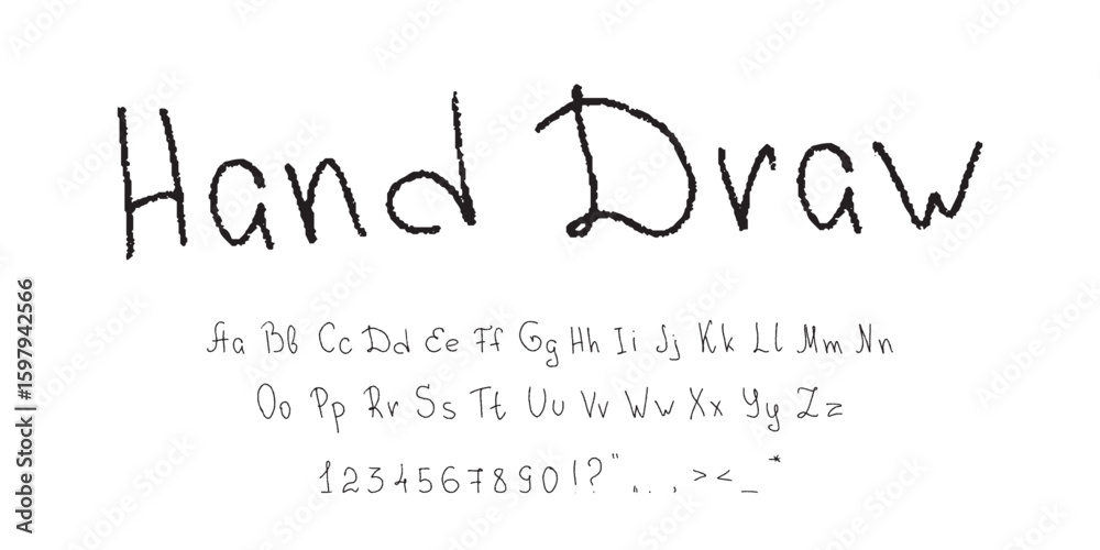 Fototapete hand drawn textured font alphabet design with uppercase lowercase letters numbers punctuation isolat