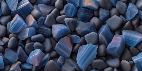 Fototapeta premium A stunning high-resolution photograph of a pile of blue rocks featuring beautiful shades and textures captured with depth of field