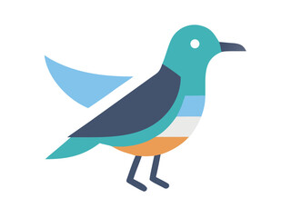Fototapeta premium Cute Line Art Illustration of a Light-Coloured Bird Perched. A stylized, light-blue bird with a simple line art design, perched on a branch. 