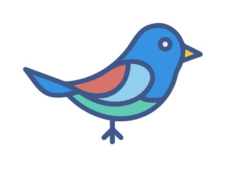 Cute Line Art Illustration of a Light-Colored Bird Perched. A stylized, light-blue bird with a simple line art design, perched on a branch. 