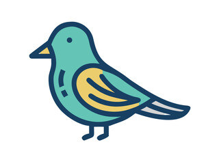 Cute Line Art Illustration of a Light-Colored Bird Perched. A stylized, light-blue bird with a simple line art design, perched on a branch. 