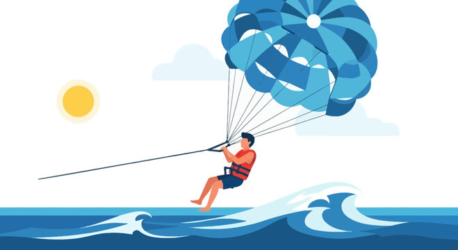 Enjoying Parasailing Adventure On Summer Vacation With Scenic Ocean View