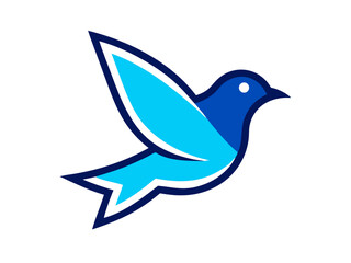 Cute Line Art Illustration of a Light-Colored Bird Perched. A stylized, light-blue bird with a simple line art design, perched on a branch. 