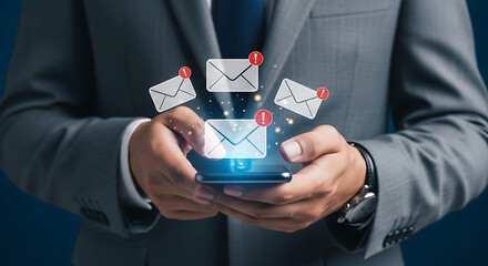 Person in Grey Suit Using Smartphone with Email Notifications