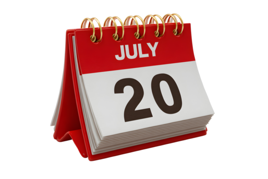 Red July 20 Desktop Calendar 3D Render