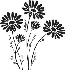 Stylized Daisy Flowers Sketch, Minimalist Floral Illustration, Hand-Drawn Blossom Art, Botanical Nature Design, Blue Petals Outline, Elegant Spring Motif, Decorative Element, Garden Beauty