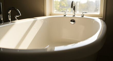 Fototapeta premium Modern bathtub with natural light in minimalist bathroom