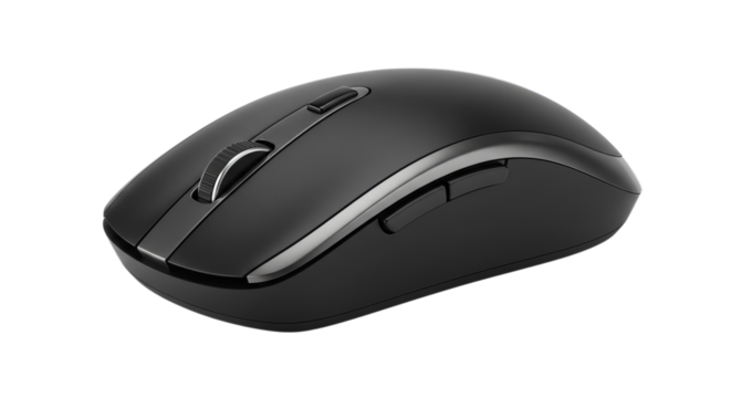 Ergonomic wireless computer mouse on black background