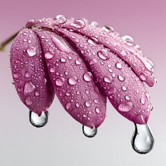 Close-up of a Pink Flower Covered in Dew Drops in Soft Light