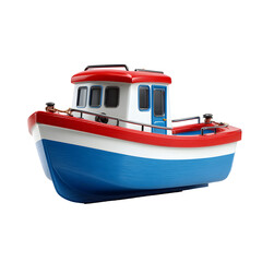 Red White and Blue Small Toy Boat on Transparent Background