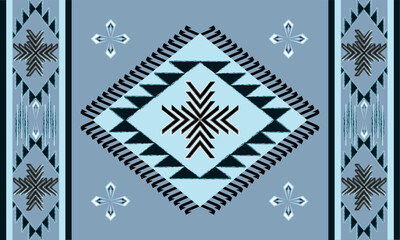 Blue tribal diamond pattern with black geometric shapes, perfect for Native American inspired rugs, fabric prints, boho decor, or ethnic style textiles and digital backgrounds.