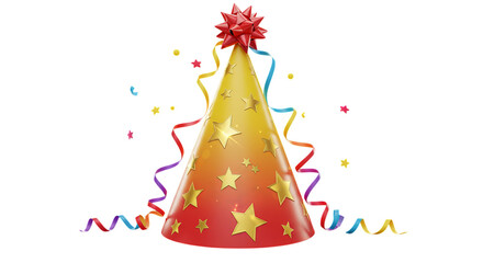 Festive party hat with confetti and streamers