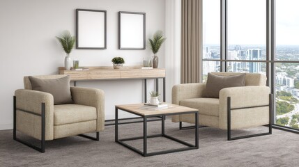Fototapeta premium Modern living room with city view (2)