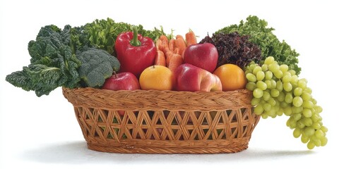 The vibrant basket of fresh fruits and vegetables for healthy eating.