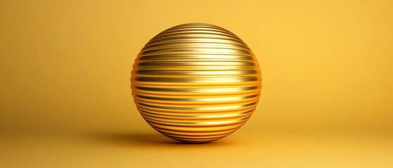 Fototapeta premium A shiny, golden spherical object with ridges, set against a smooth yellow background, evoking luxury and creativity, Ideal for branding, design projects, or as a stunning decorative element,