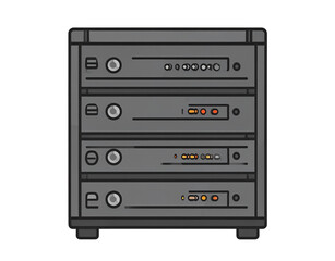 Fototapeta premium Flat Server Rack Icon with Minimal Line Design and Symmetrical Slots, Front View, Isolated on Transparent Background.