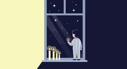 Late Night Wonder Boy Lights Candles And Dreams While Stargazing