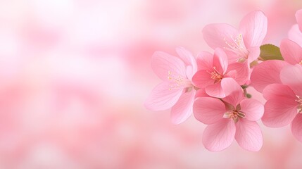 Obraz premium A close-up of delicate pink flowers against a softly blurred background, ideal for spring-themed projects, greeting cards, and floral designs, conveying beauty, softness, and tranquility,